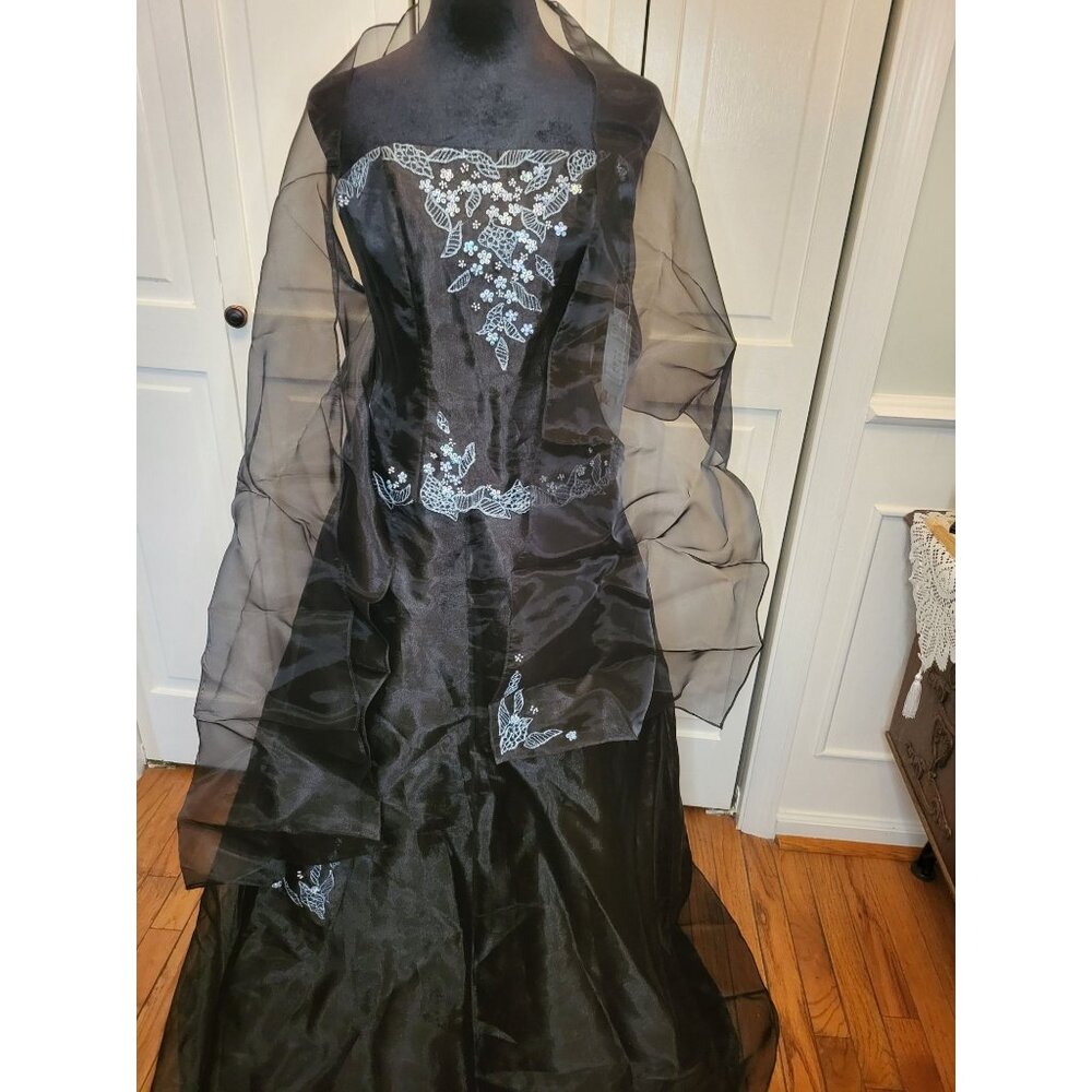 NWT Alfred Angelo Black Taffeta Bustier Ball Skirt Set Wrap 8 Whimsygoth Prom